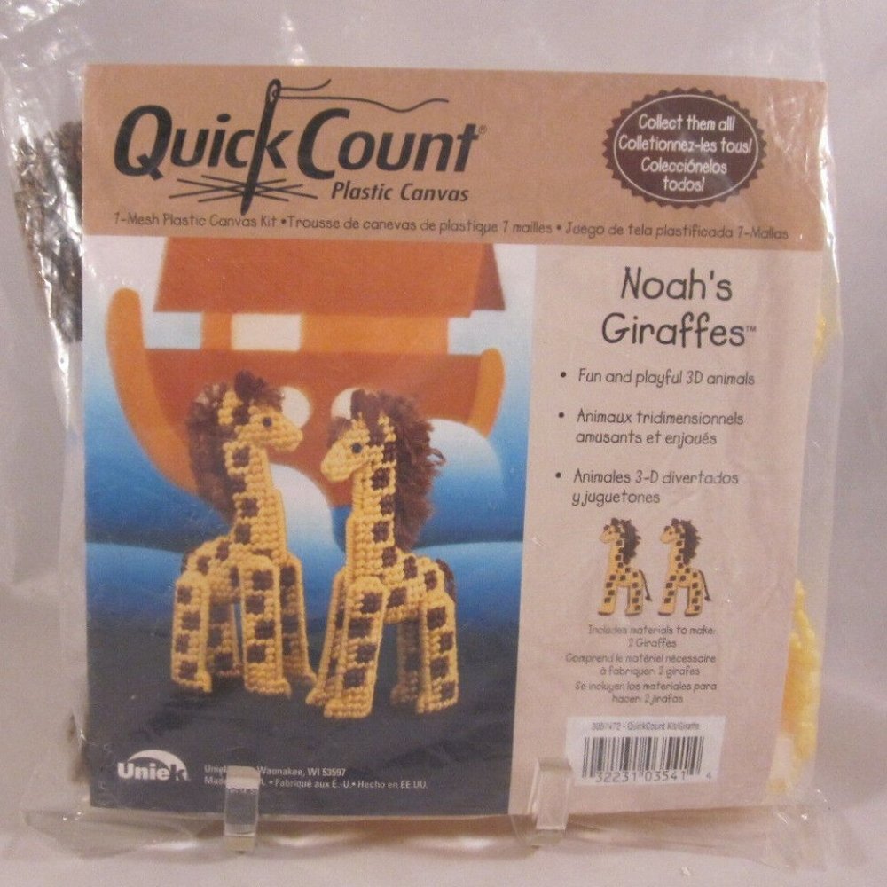 *3 FOR $9* NEW Set of 2 Quick Count Plastic Canvas 7-mesh Noah's Ark Giraffe Kit